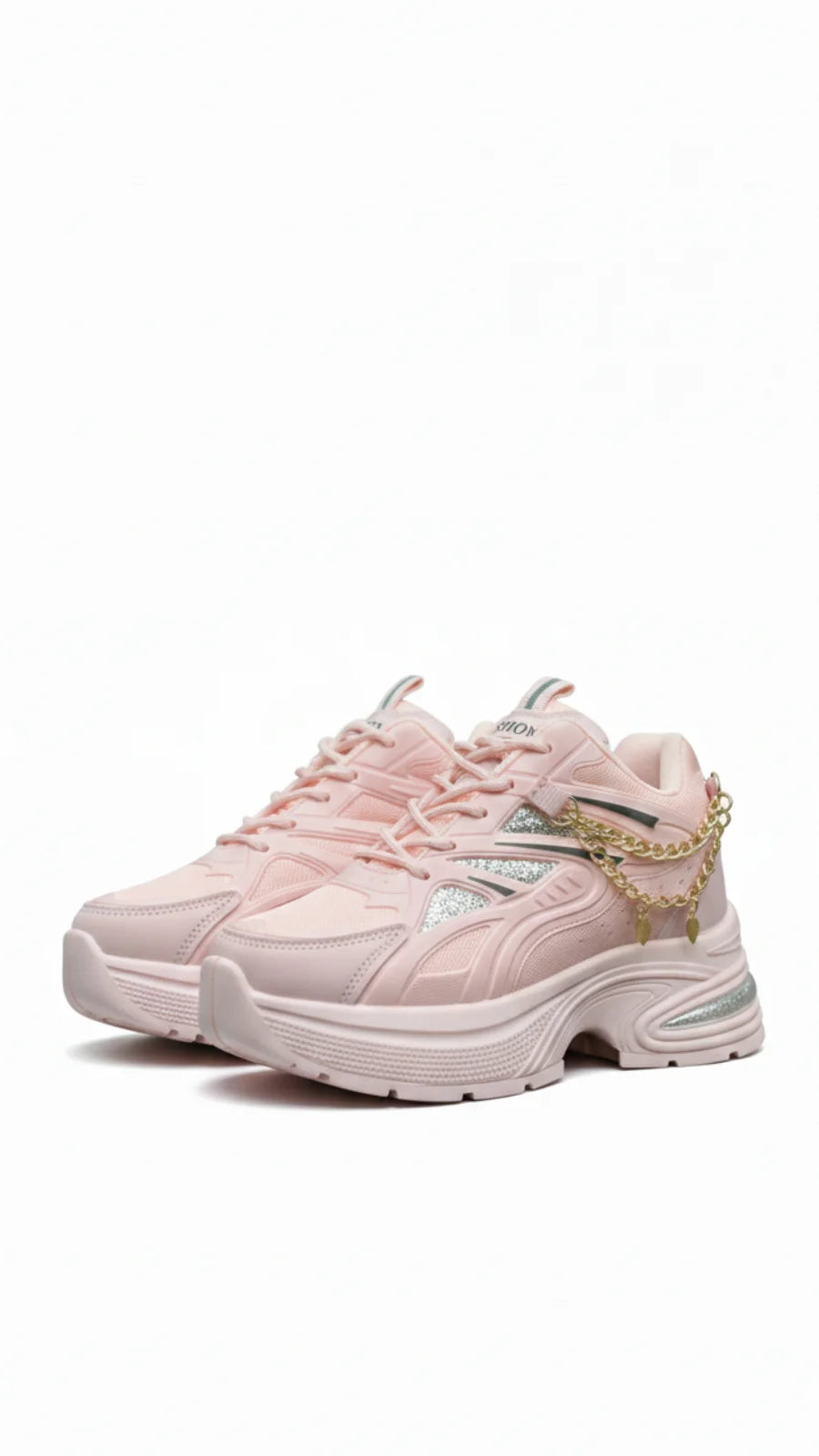 Premium Pink Chunky Sneakers for Women – Gold Chain