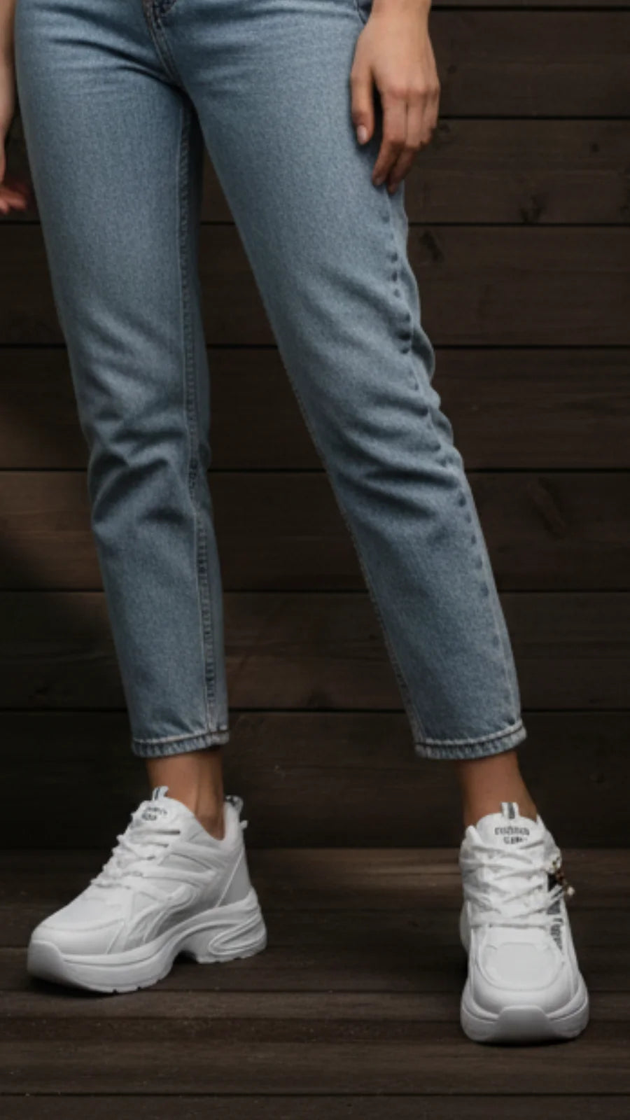 Premium White Chunky Sneakers for Women – Gold Chain