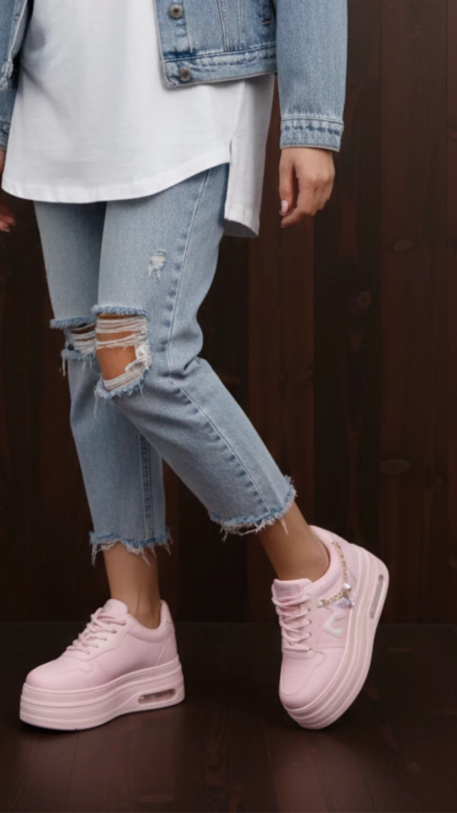 All Pink Chunky Sole Sneakers for Women