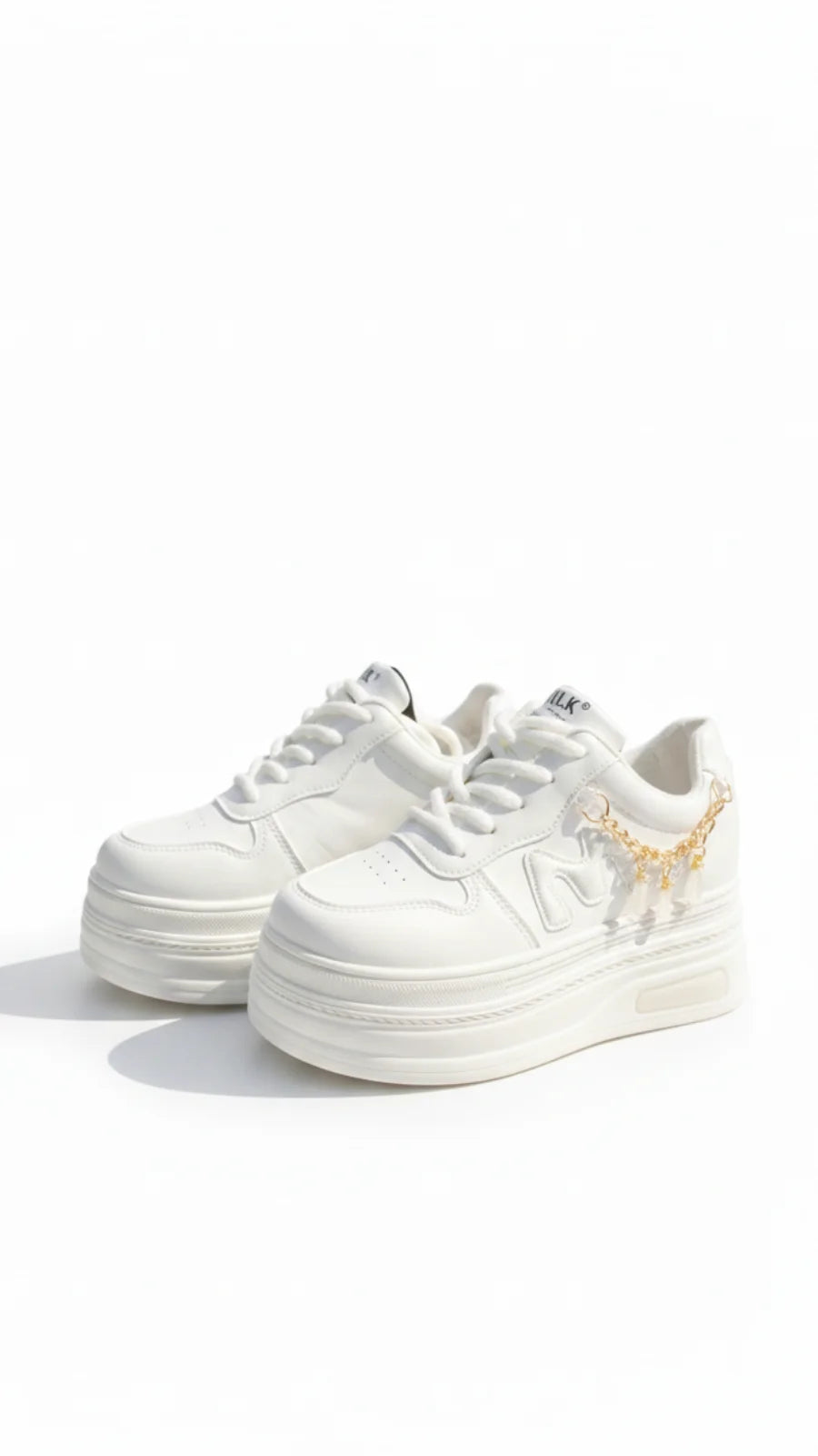 All White Chunky Sole Sneakers for Women
