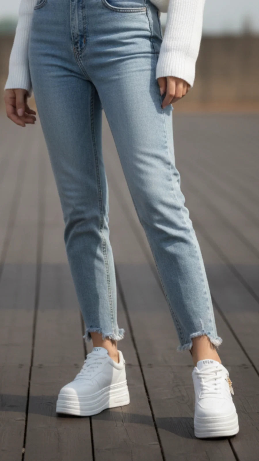 All White Chunky Sole Sneakers for Women