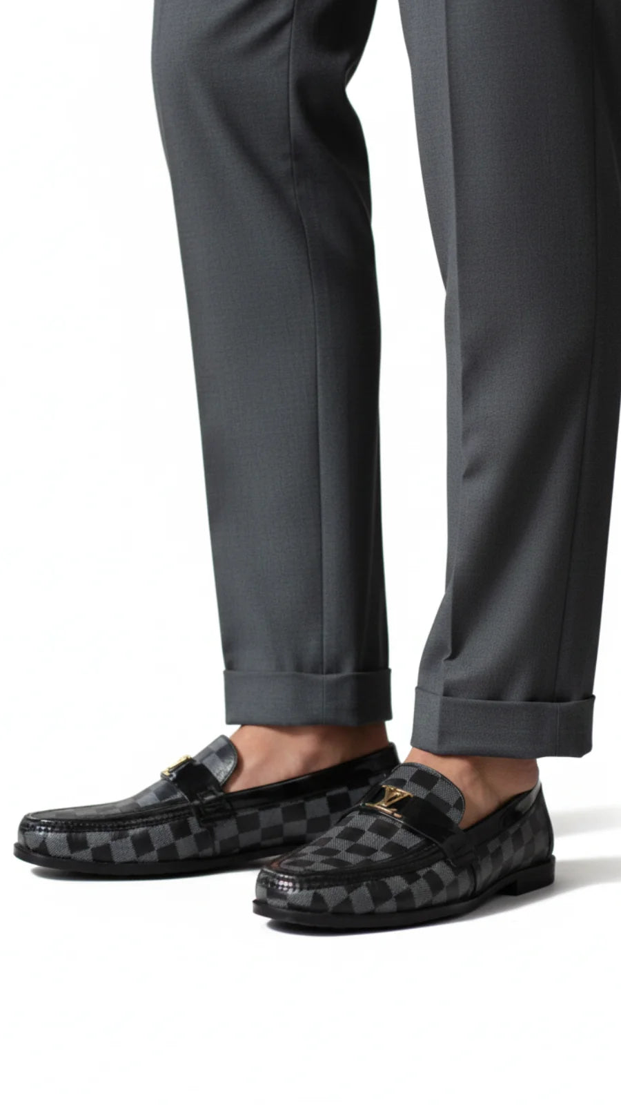Men’s LV Luxury Checkered Leather Loafers