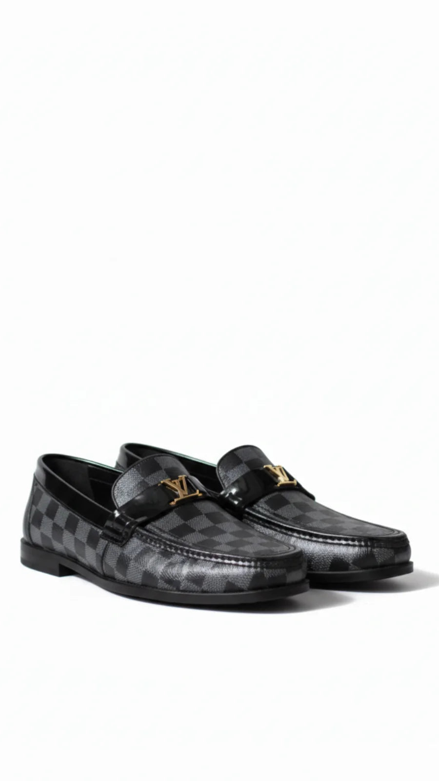 Men’s LV Luxury Checkered Leather Loafers