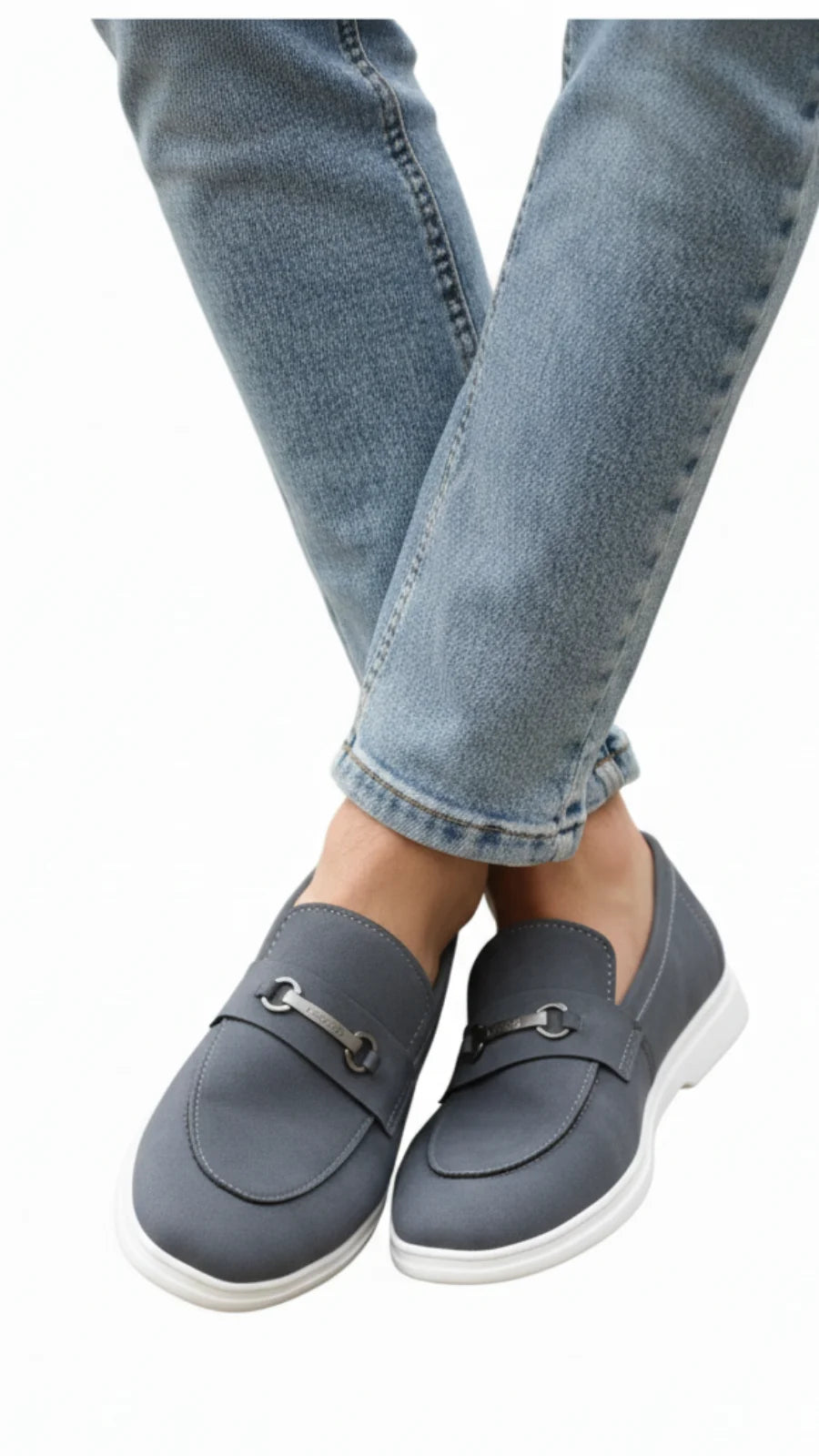 Grey Suede Leather Loafers