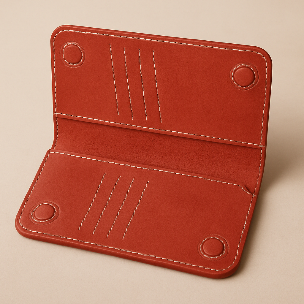 Premium Handcrafted Leather Card Wallet – Rust Red