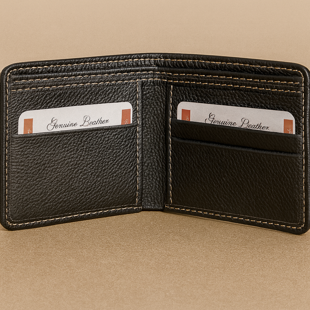 Classic Black Genuine Leather Bi-Fold Wallet