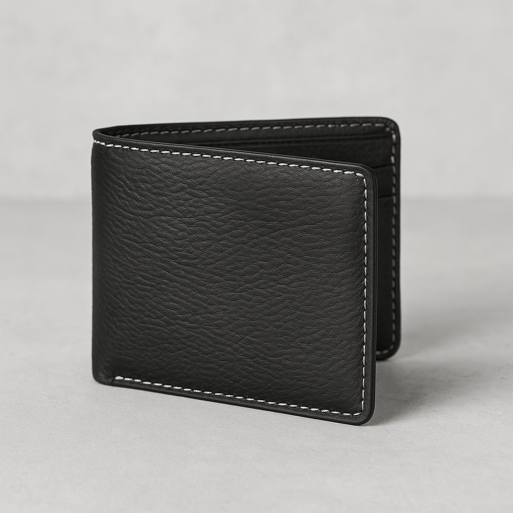 Classic Black Genuine Leather Bi-Fold Wallet