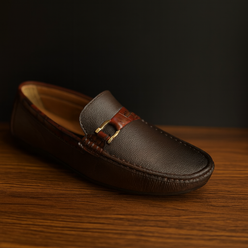 "Brown Leather Loafers with Gold Horsebit – Classic Luxury"