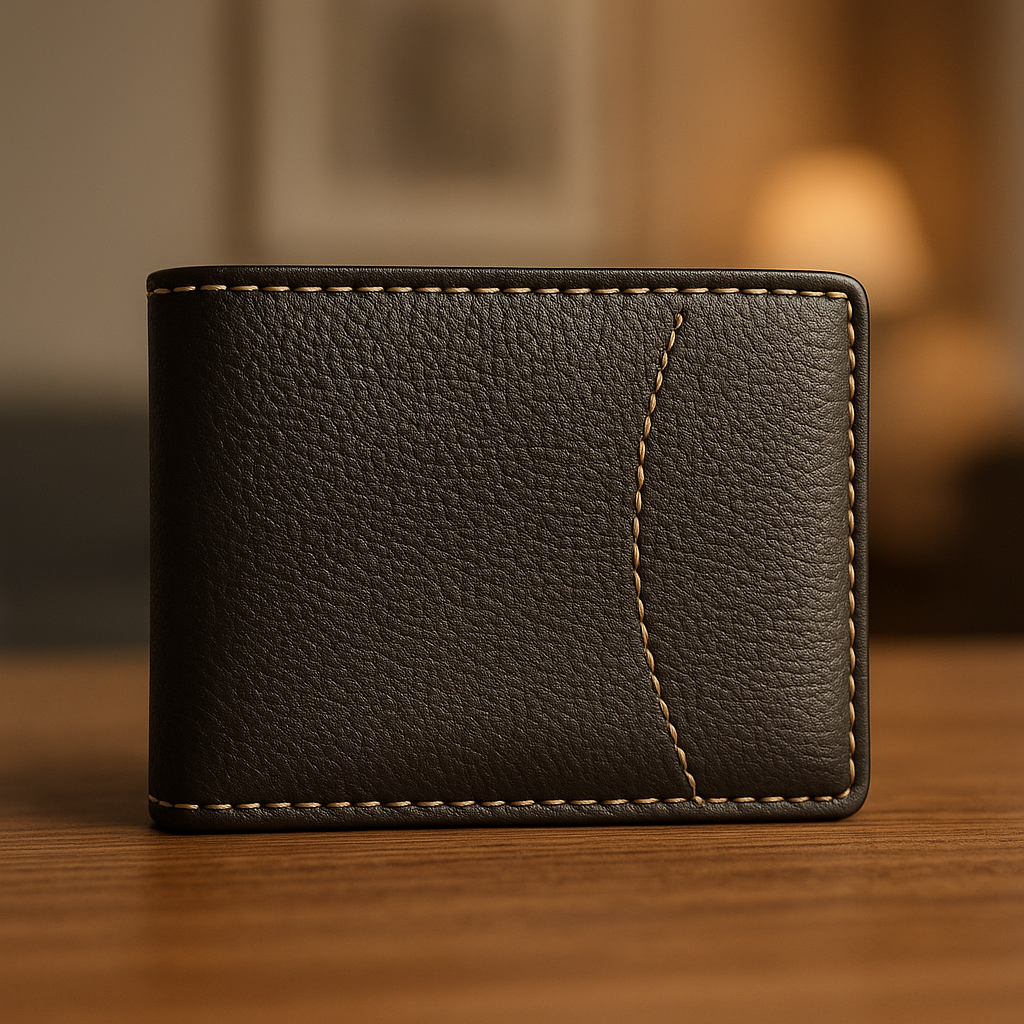Men’s Genuine Leather Bi-Fold Wallet – Classic Black