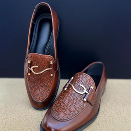 Premium Brown Woven Leather Loafers for Men
