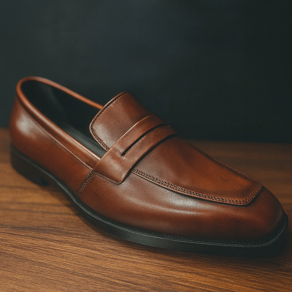 "Classic Brown Leather Penny Loafers – Timeless Sophistication"