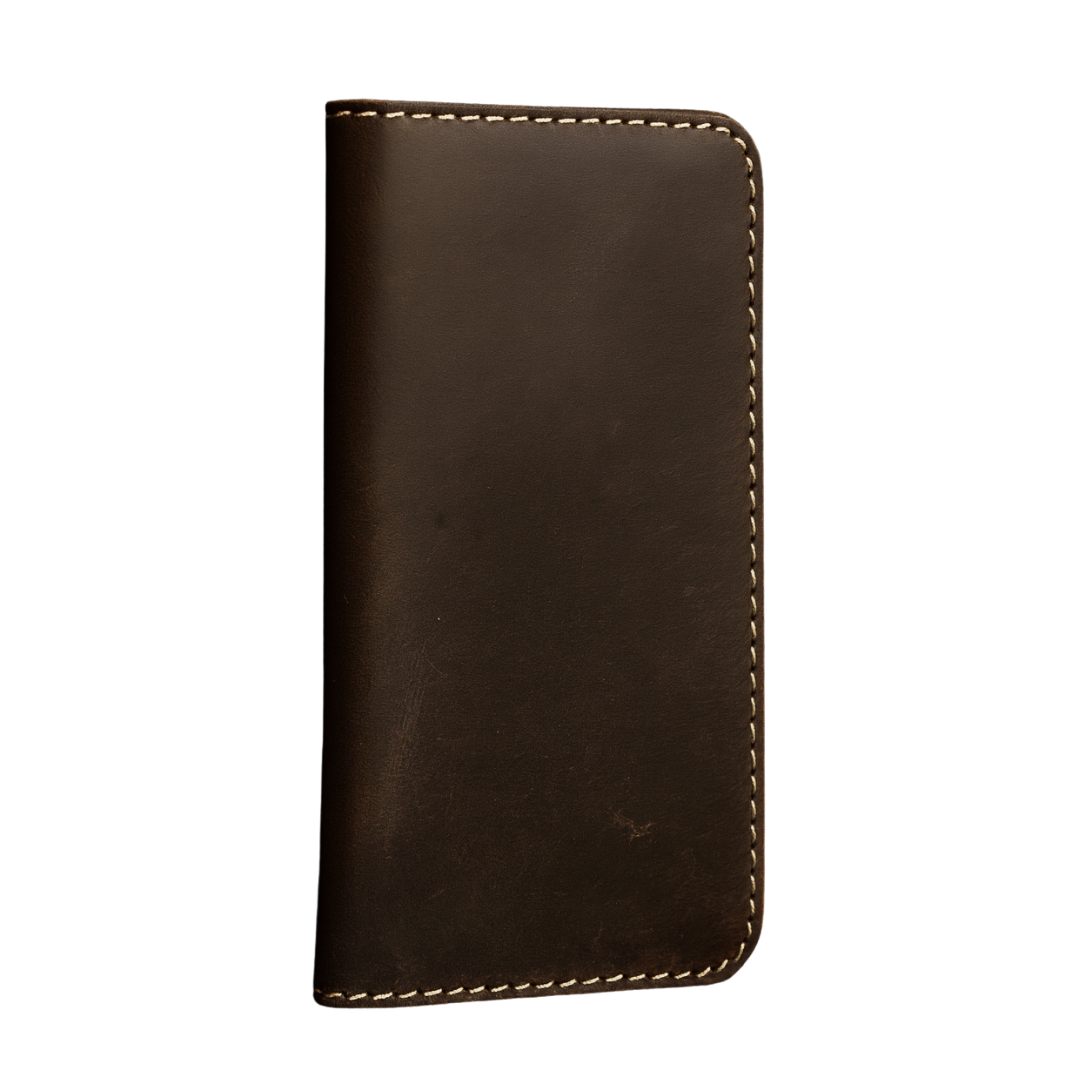 Premium Leather Long Wallet – Dark Brown