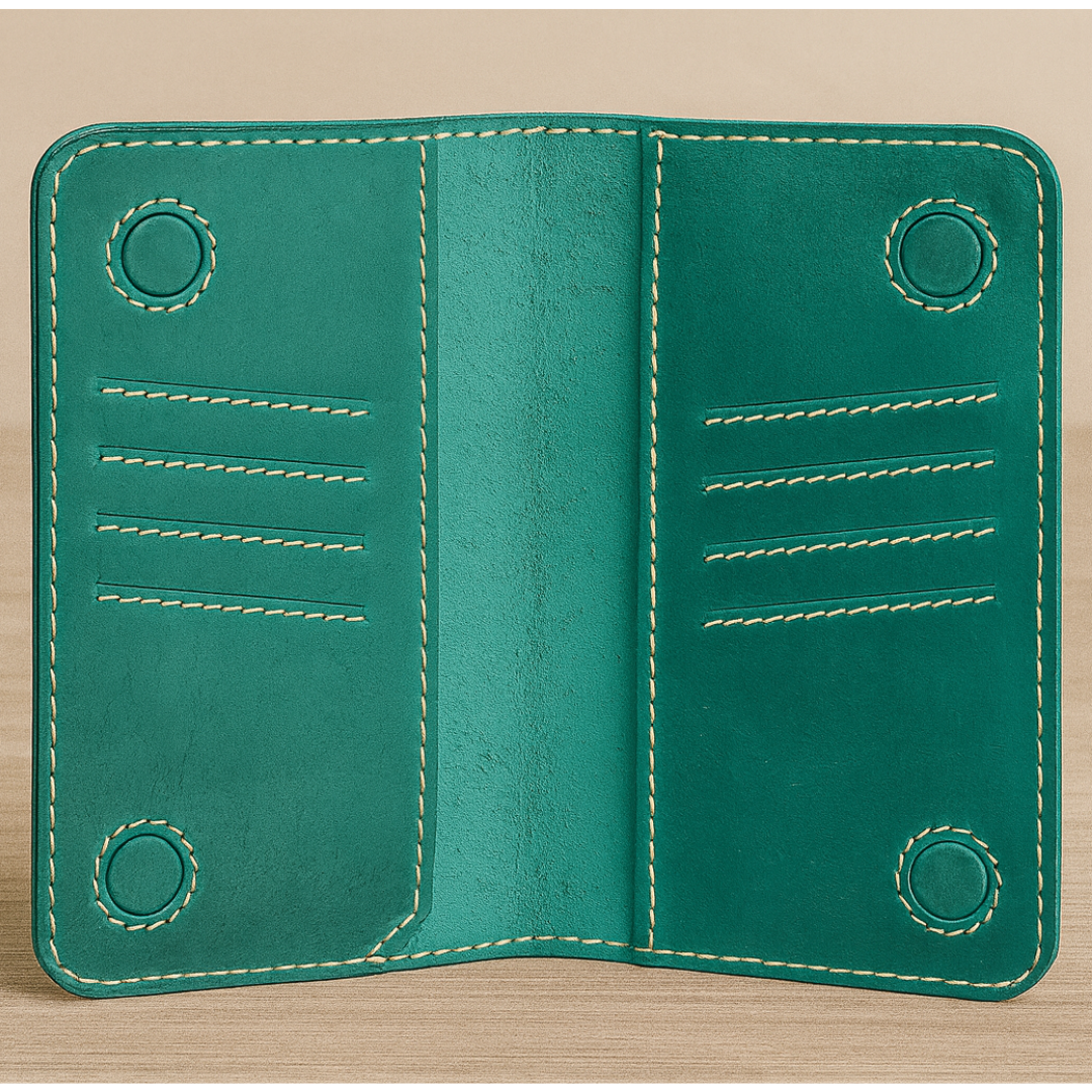 Handcrafted Teal Leather Snap Closure Wallet