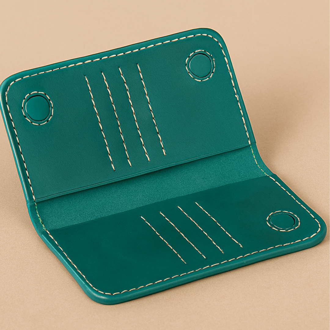 Handcrafted Teal Leather Snap Closure Wallet