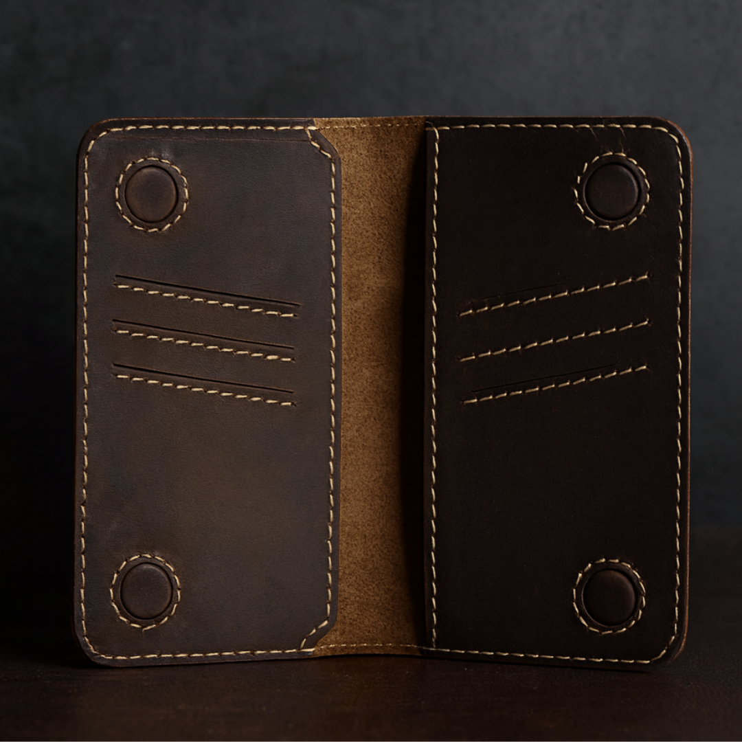 Premium Leather Long Wallet – Dark Brown