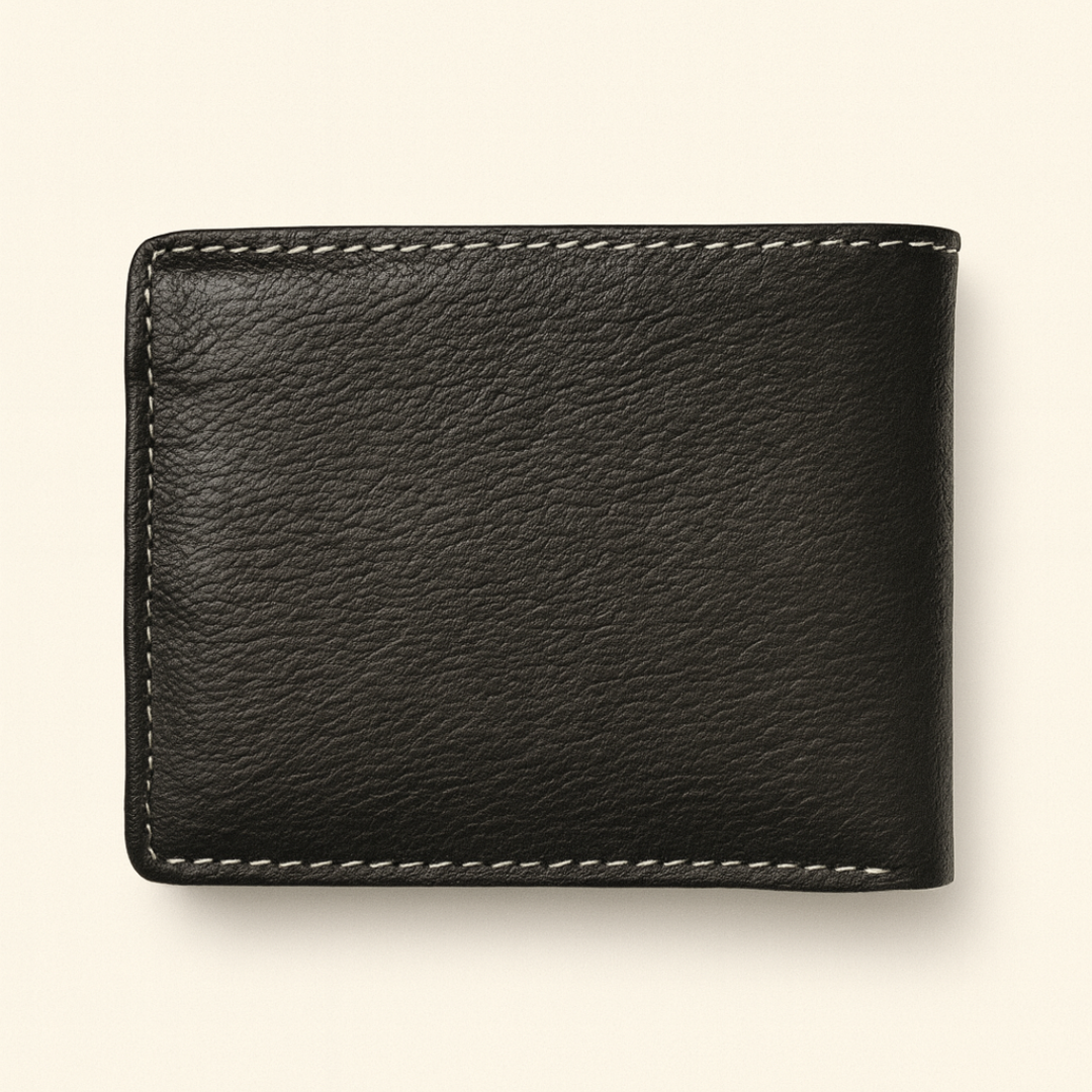 Classic Black Genuine Leather Bi-Fold Wallet