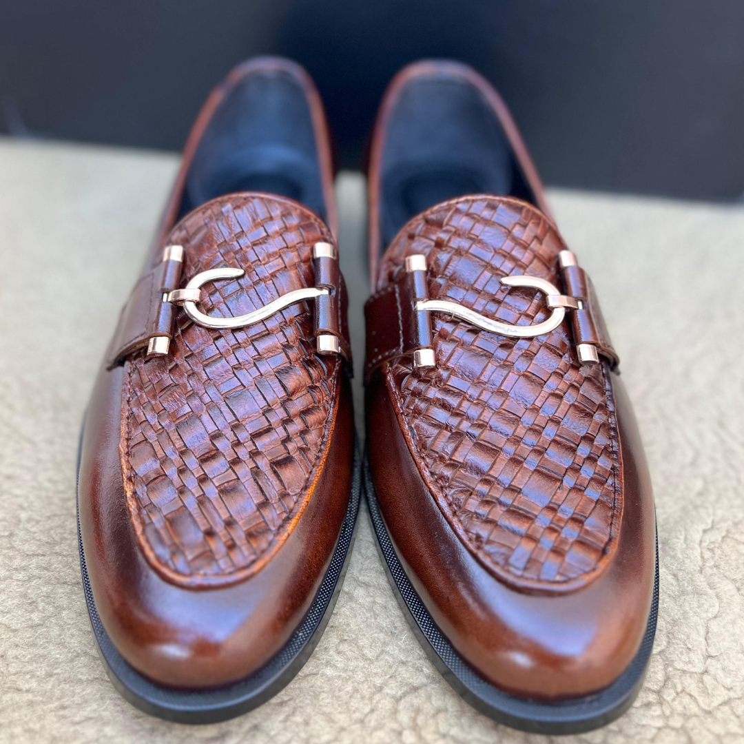 Premium Brown Woven Leather Loafers for Men