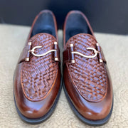 Premium Brown Woven Leather Loafers for Men