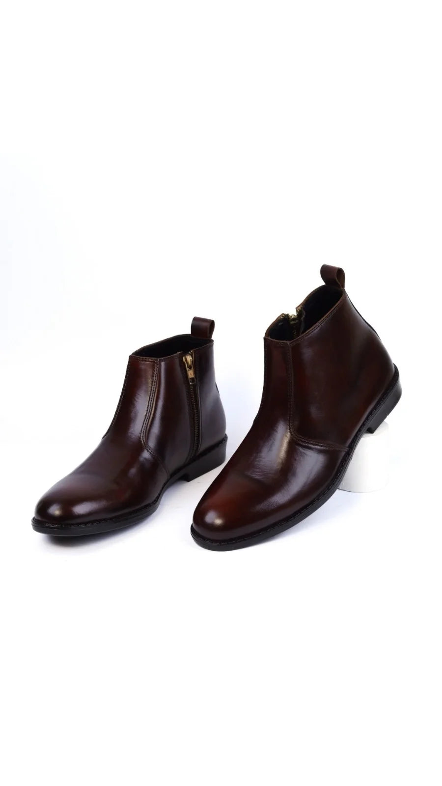 Brown Leather Zipper Chelsea Boots