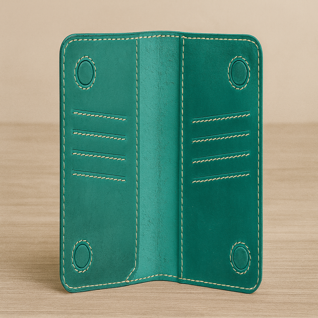 Handcrafted Teal Leather Snap Closure Wallet